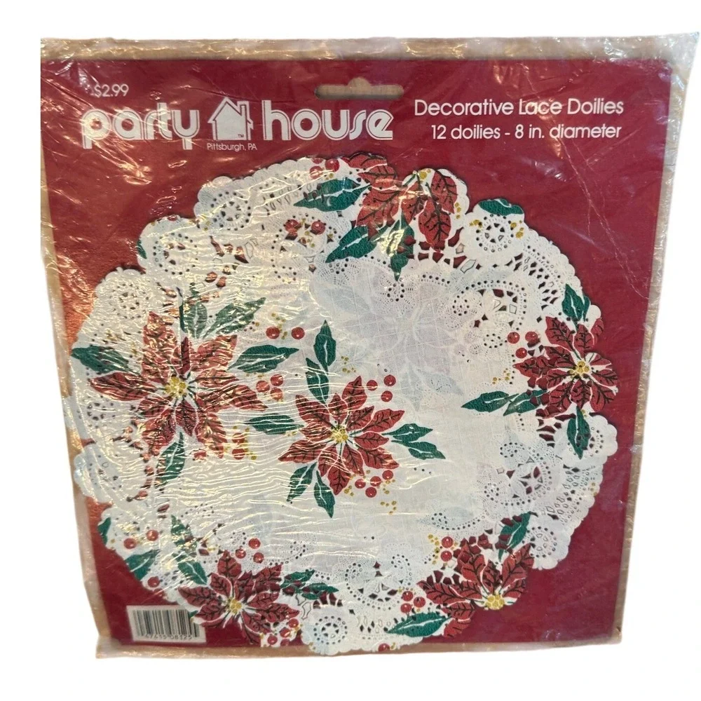 Vintage Christmas Lace Doilies Lot 44pc Party House Poinsettia Beistle Holly‎